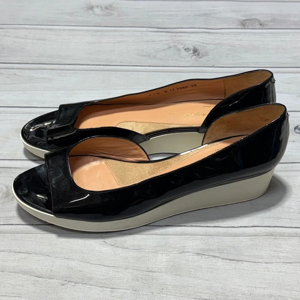 Robert Clergerie Wedge Sandals Women 41.5 US 11 Black Patent Leather France